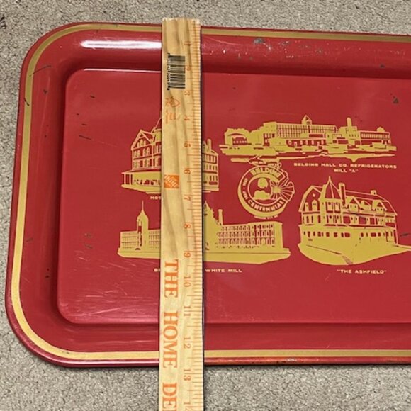 VTG Belding Michigan Centennial Metal Tray 1857-1957 - Red & Gold - Picture 4 of 11